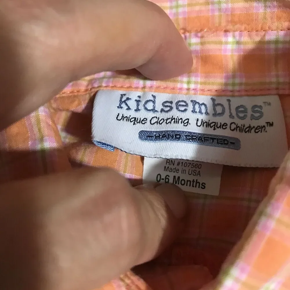 Kidsembles Boys Romper Size 0-6 Months Orange Peach Plaid Preppy‎